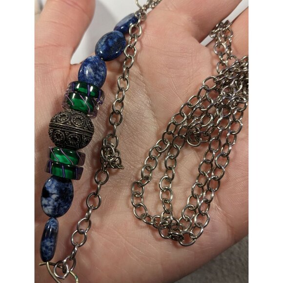 Handmade Beaded Lapis Lazuli And Glass Beaded Necklace - Picture 6 of 7